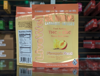 Dr. Norm's Pineapple Peach Nano 1:1 THC/CBG 100mg Gummies